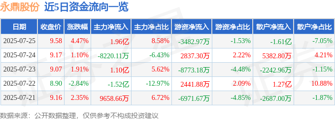 永鼎股份（600105）7月25日主力资金净买入196亿元